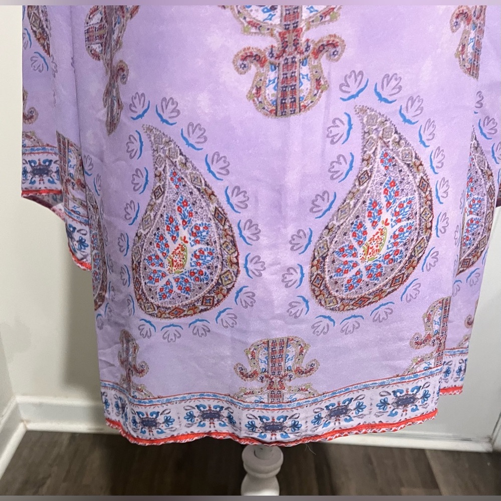 Violet & Claire 2X Top Tunic Purple Paisley Split Round Neck 3/4 Sleeve Bohemian - Picture 8 of 14